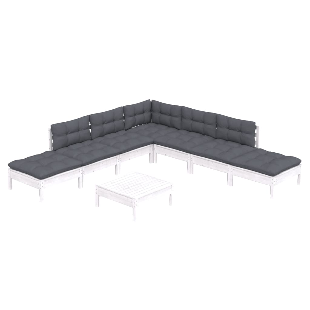 vidaXL Σαλόνι Κήπου Σετ 8 Τεμαχίων Λευκό από Ξύλο Πεύκου με Μαξιλάρια