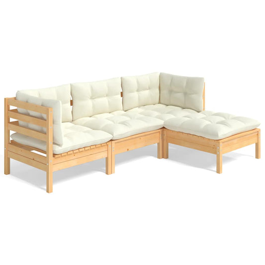 vidaXL Σαλόνι Κήπου Σετ 4 Τεμαχίων από Ξύλο Ακακίας & Κρεμ Μαξιλάρια