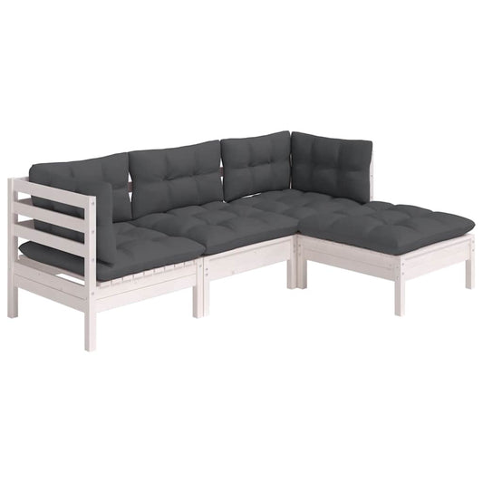 vidaXL Σαλόνι Κήπου Σετ 4 Τεμαχίων Λευκό από Ξύλο Πεύκου με Μαξιλάρια