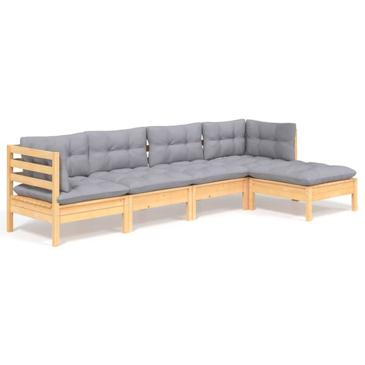 vidaXL Σαλόνι Κήπου Σετ 5 Τεμαχίων Ξύλο Πεύκου με Γκρι Μαξιλάρια