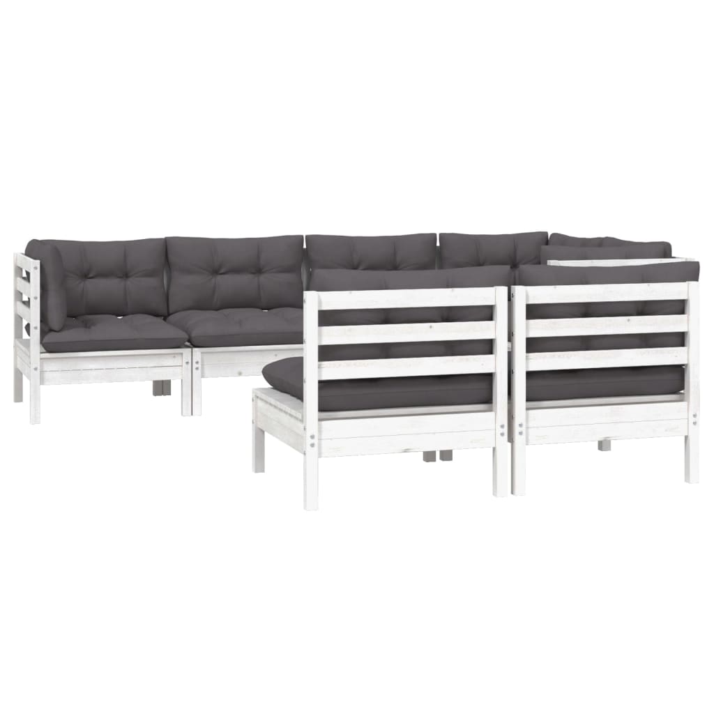 vidaXL Σαλόνι Κήπου Σετ 7 Τεμαχίων Λευκό από Ξύλο Πεύκου με Μαξιλάρια