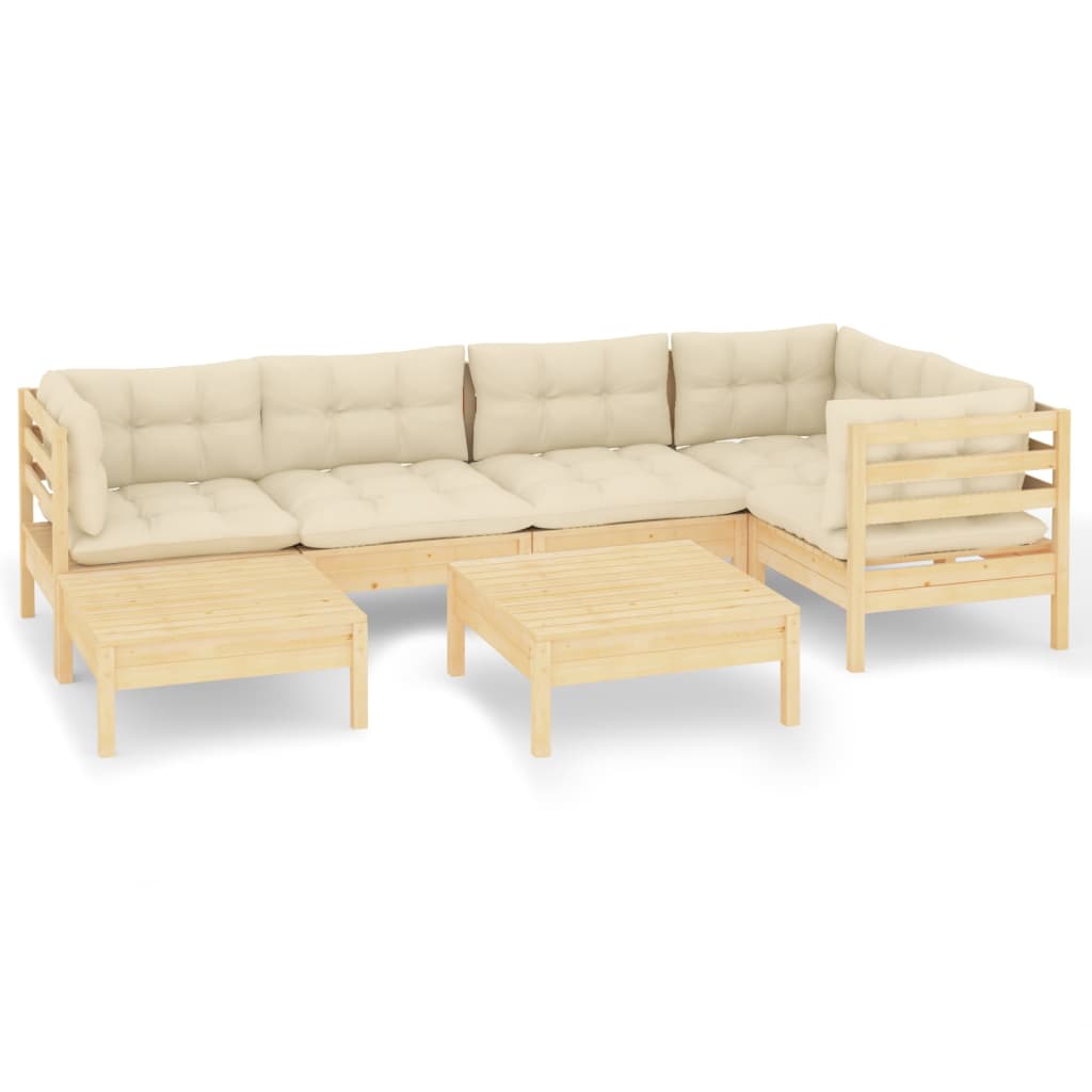 vidaXL Σαλόνι Κήπου Σετ 7 τεμ. από Μασίφ Ξύλο Πεύκου & Κρεμ Μαξιλάρια