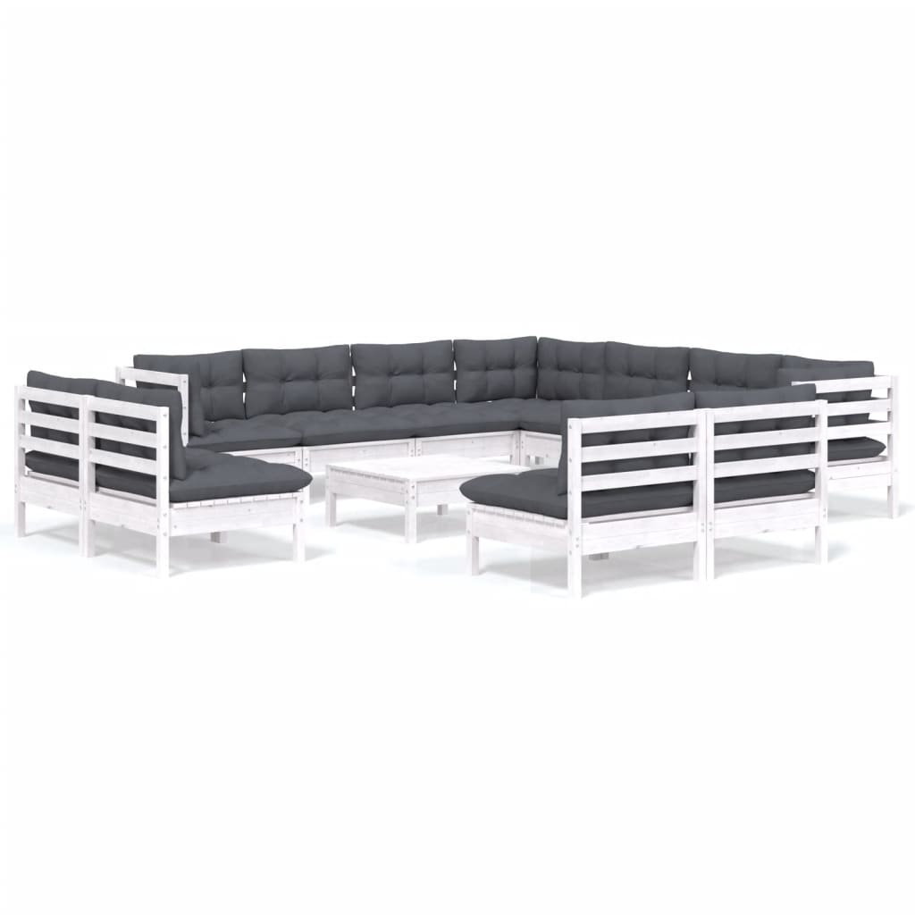 vidaXL Σαλόνι Κήπου Σετ 12 Τεμ. Λευκό Μασίφ Ξύλο Πεύκου & Μαξιλάρια