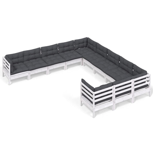 vidaXL Σαλόνι Κήπου Σετ 11 Τεμαχίων Λευκό από Ξύλο Πεύκου με Μαξιλάρια