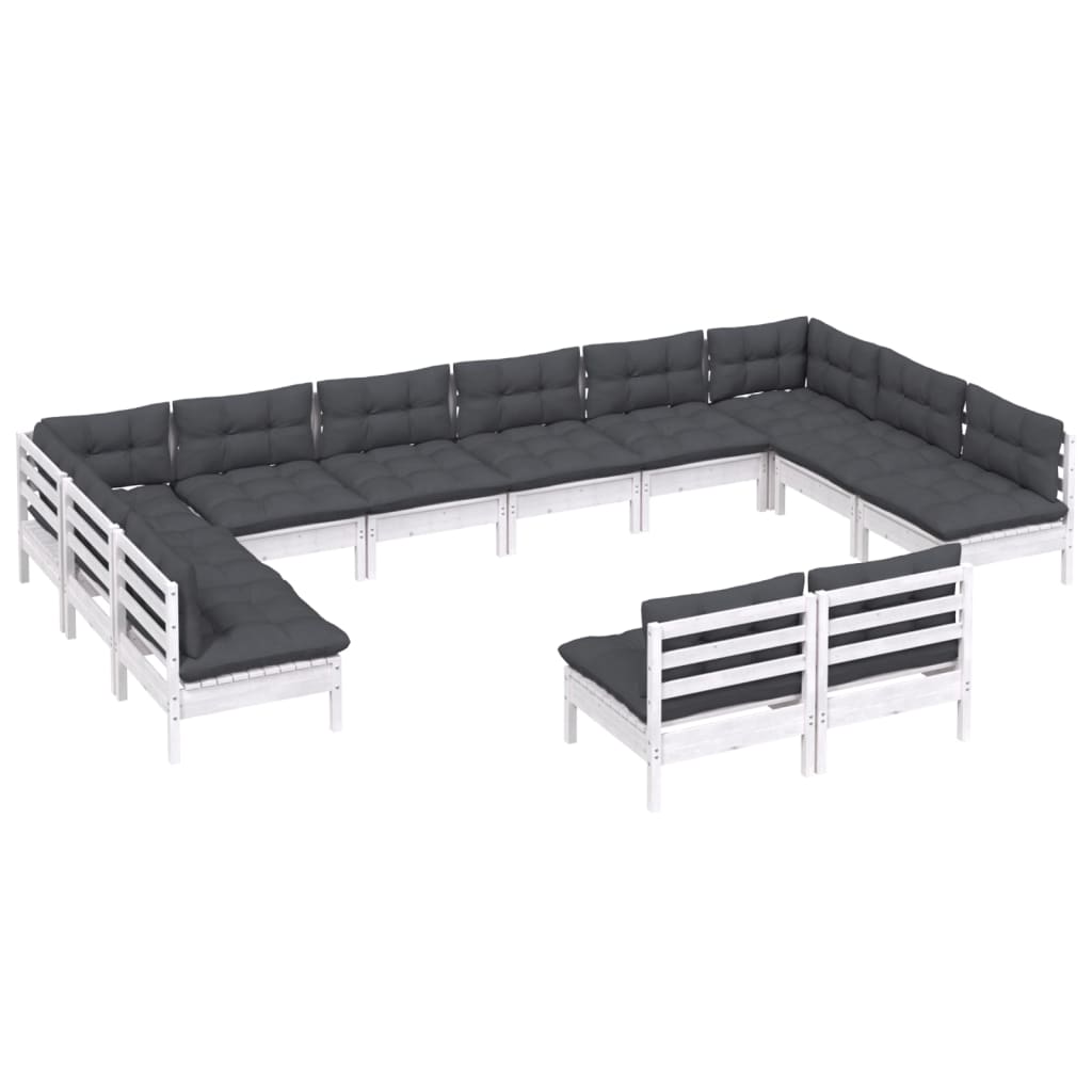 vidaXL Σαλόνι Κήπου Σετ 12 Τεμαχίων Λευκό από Μασίφ Πεύκο με Μαξιλάρια