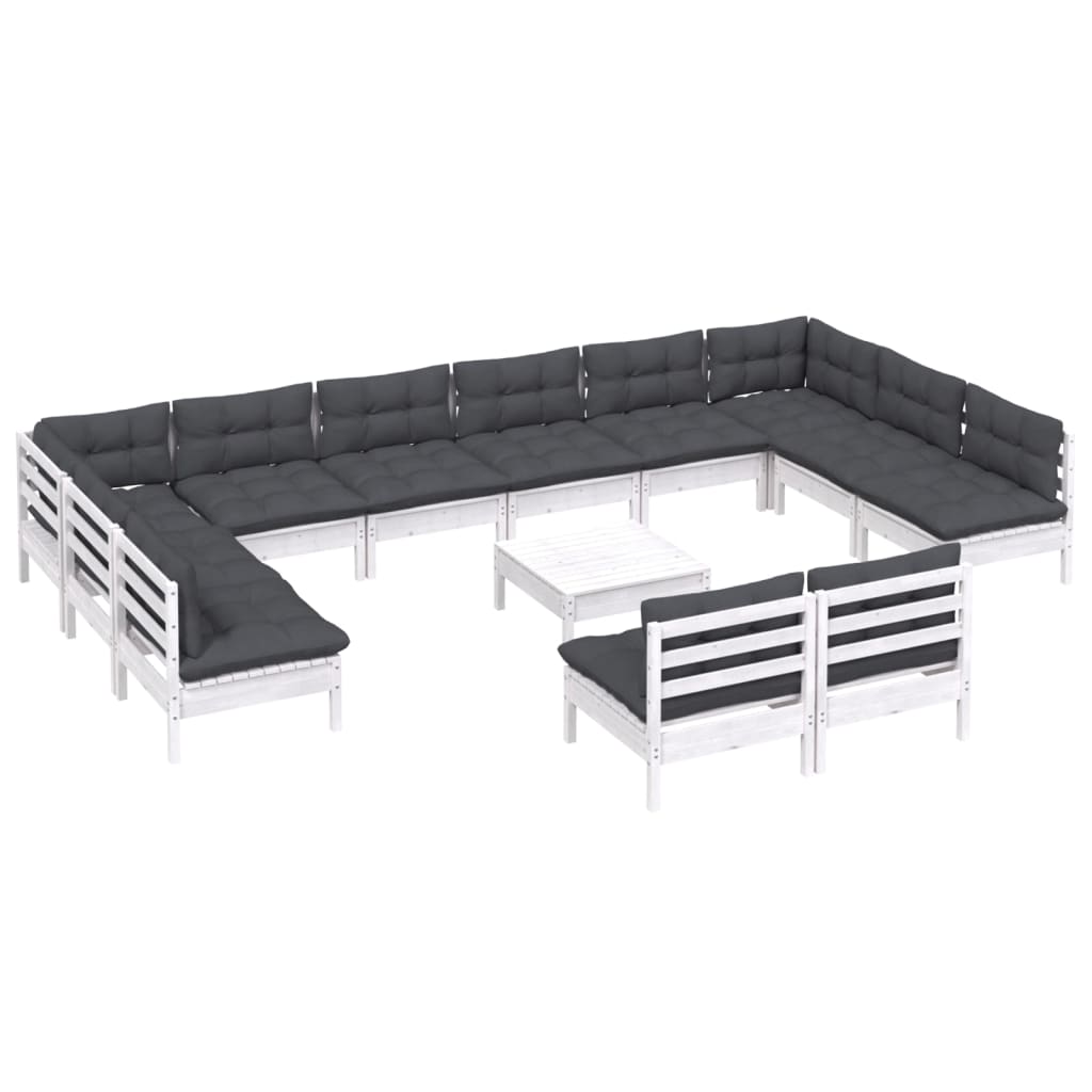 vidaXL Σαλόνι Κήπου Σετ 13 Τεμαχίων Λευκό από Μασίφ Πεύκο με Μαξιλάρια