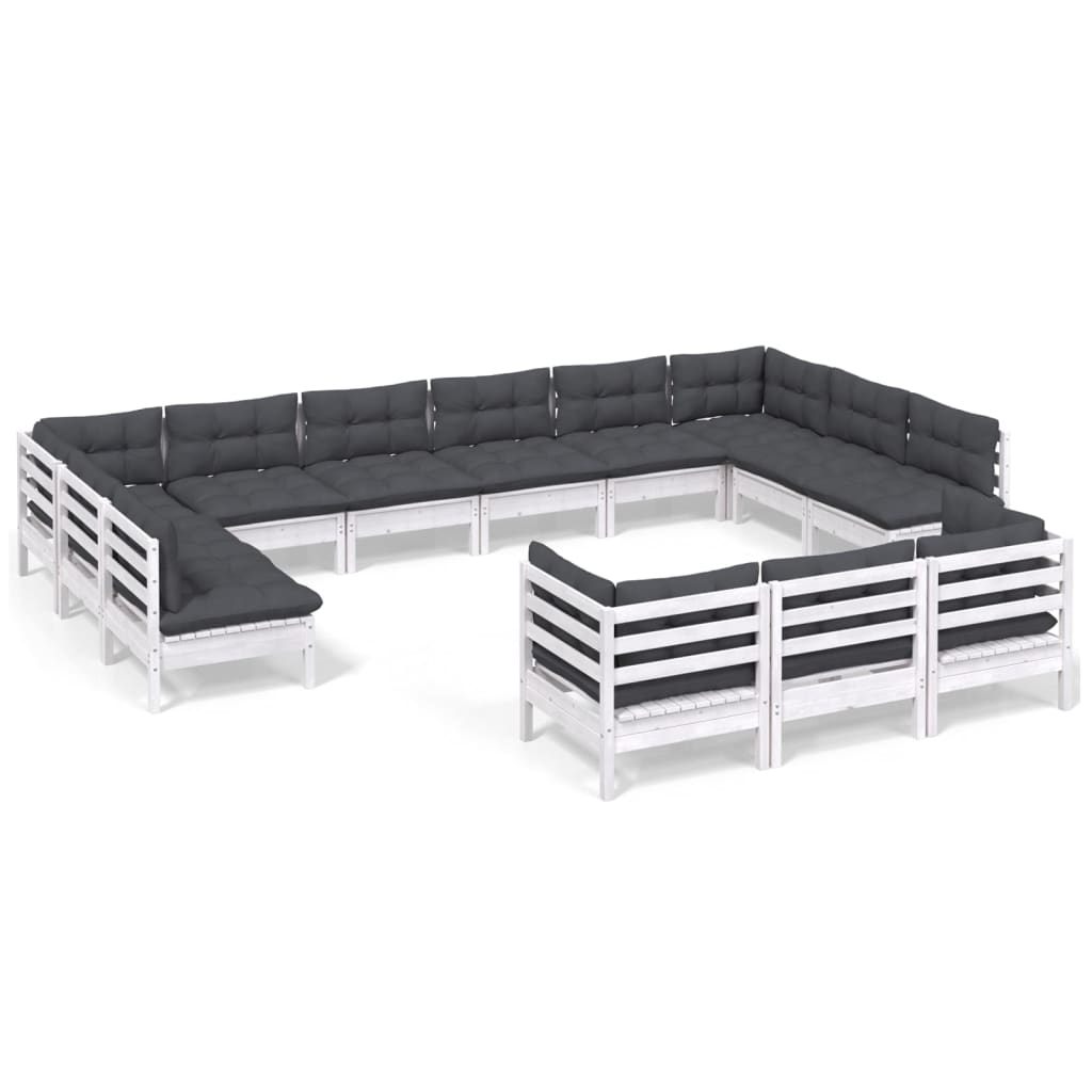 vidaXL Σαλόνι Κήπου Σετ 13 Τεμαχίων Λευκό από Ξύλο Πεύκου με Μαξιλάρια