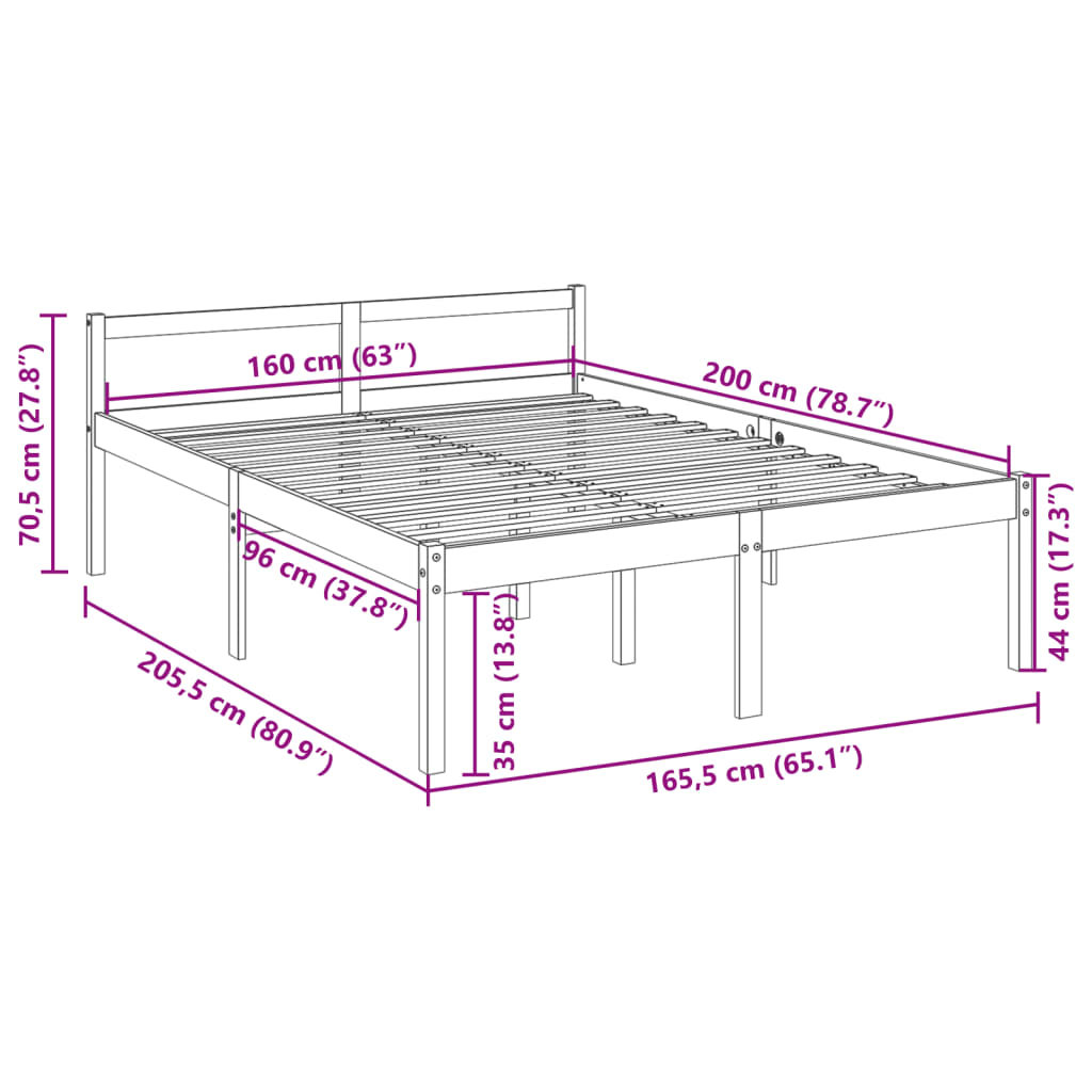 vidaXL Κρεβάτι Ηλικιωμένων 160 x 200 εκ. από Μασίφ Ξύλο Πεύκου