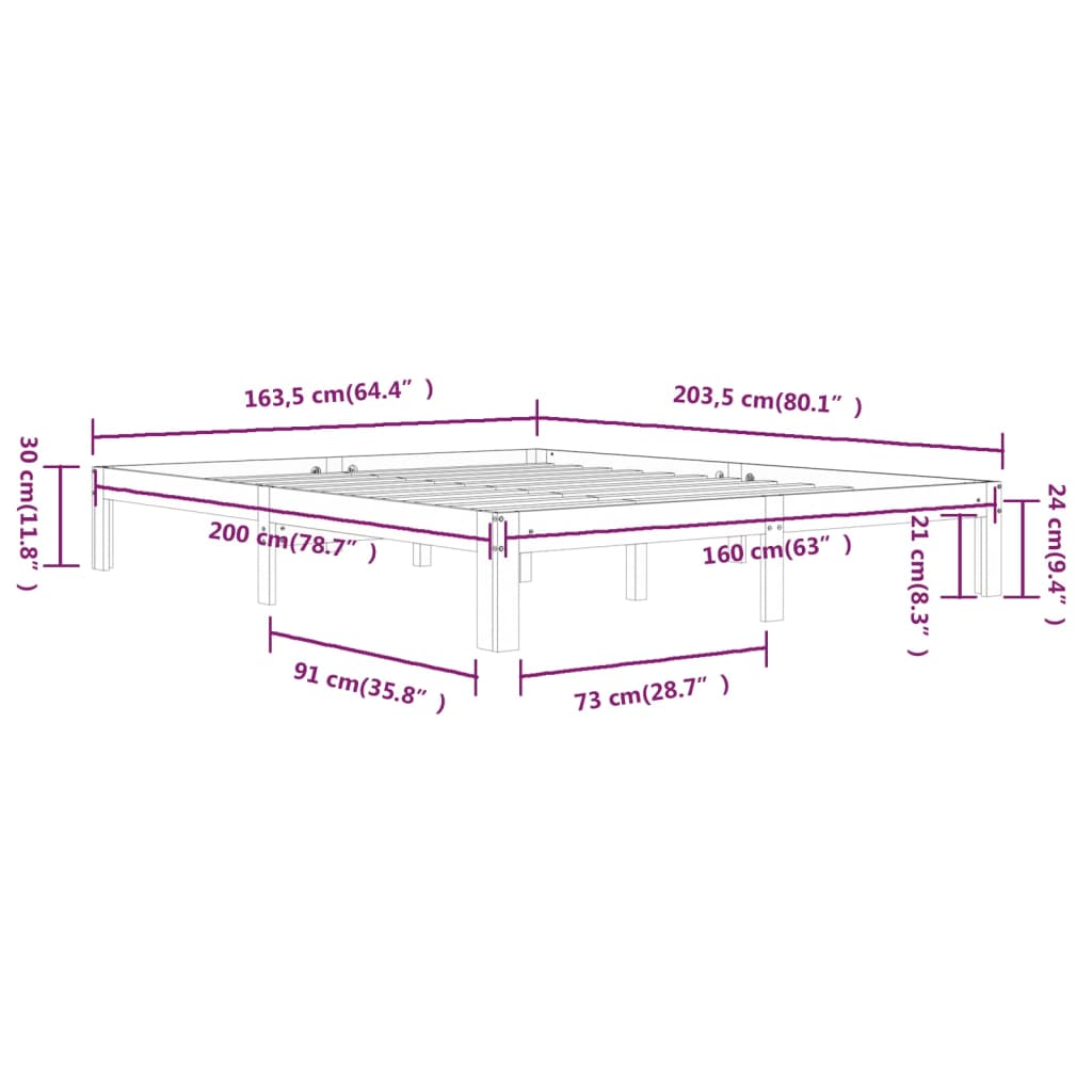 vidaXL Πλαίσιο Κρεβατιού Λευκό 160 x 200 εκ. από Μασίφ Ξύλο Πεύκου