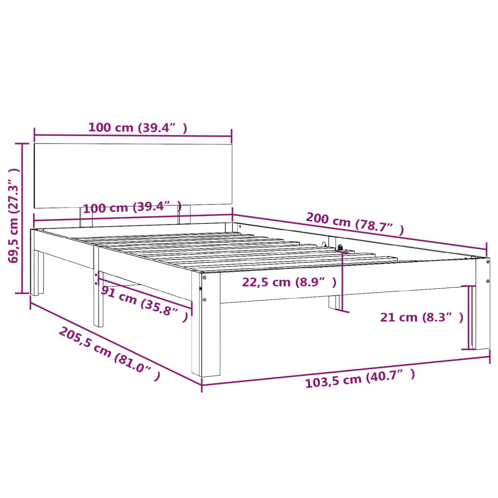 vidaXL Πλαίσιο Κρεβατιού Λευκό 100 x 200 εκ. από Μασίφ Ξύλο Πεύκου