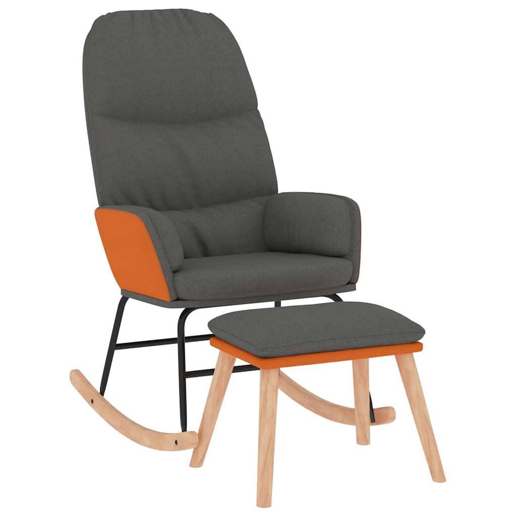 vidaXL Πολυθρόνα Κουνιστή Σκούρο Γκρι Υφασμάτινη με Σκαμπό