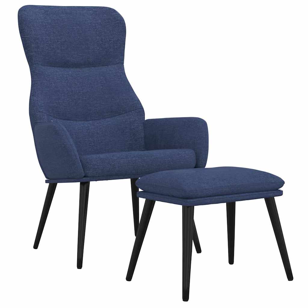 vidaXL Πολυθρόνα Relax Μπλε Υφασμάτινη με Σκαμπό