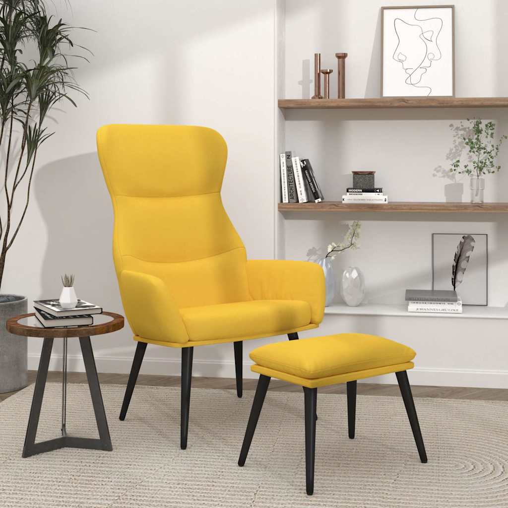 vidaXL Πολυθρόνα Relax Κίτρινη Μουσταρδί Υφασμάτινη με Σκαμπό