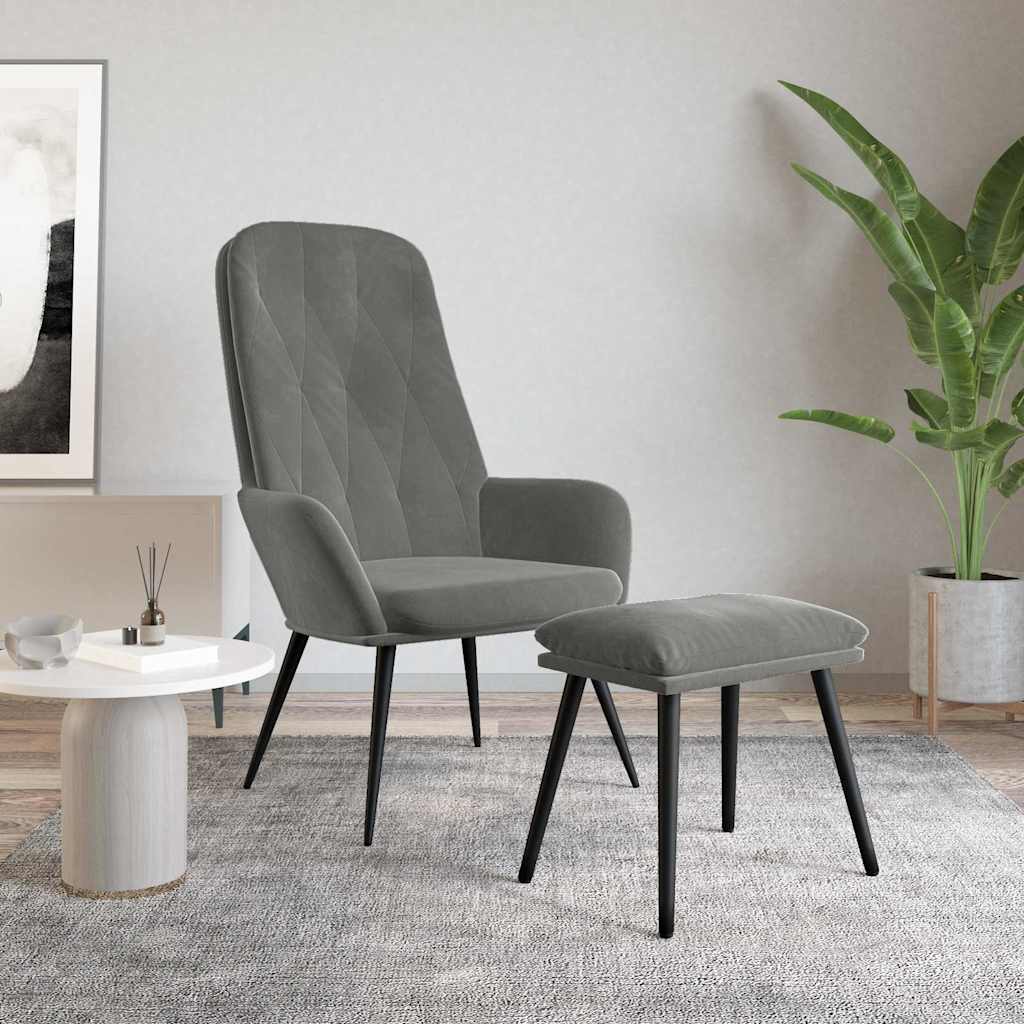 vidaXL Πολυθρόνα Relax με Υποπόδιο Σκούρο Γκρι Βελούδινη