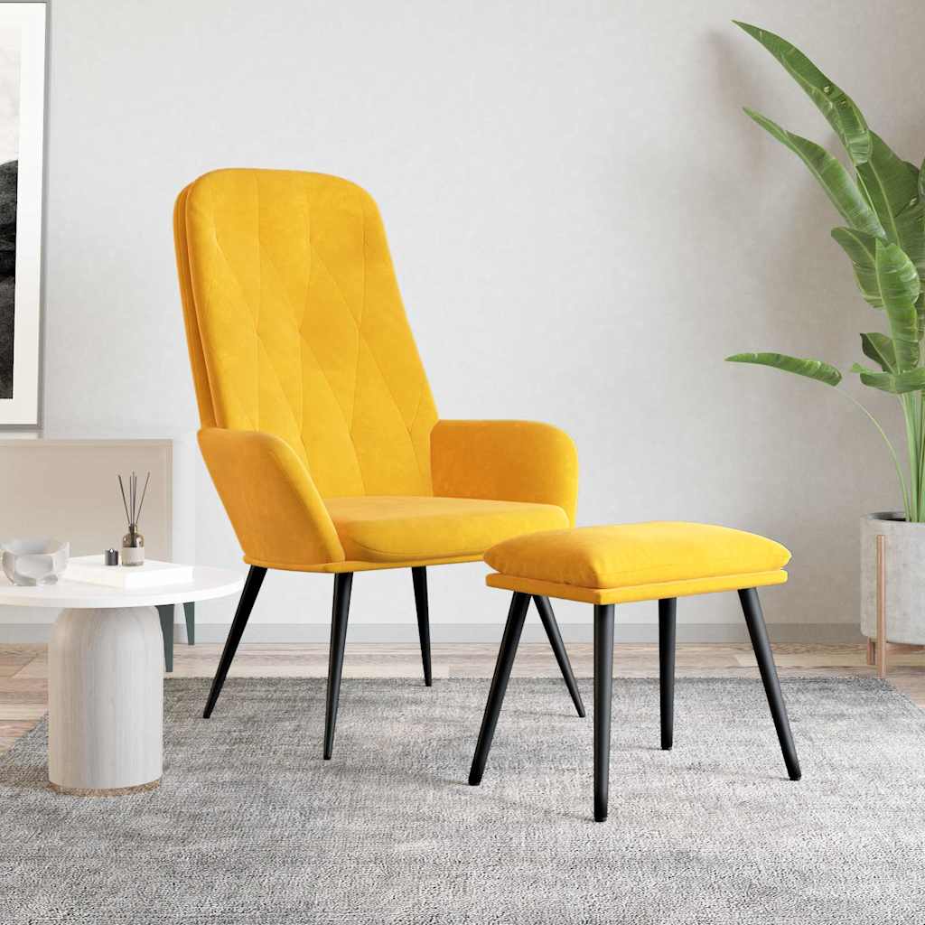 vidaXL Πολυθρόνα Relax Κίτρινη Μουσταρδί Βελούδινη με Υποπόδιο