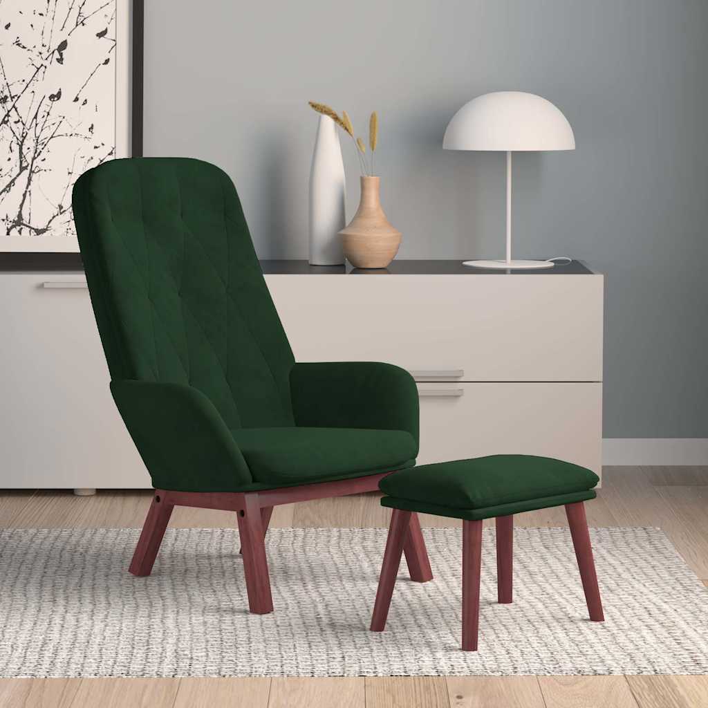 vidaXL Πολυθρόνα Relax Σκούρο Πράσινο Βελούδινη με Υποπόδιο