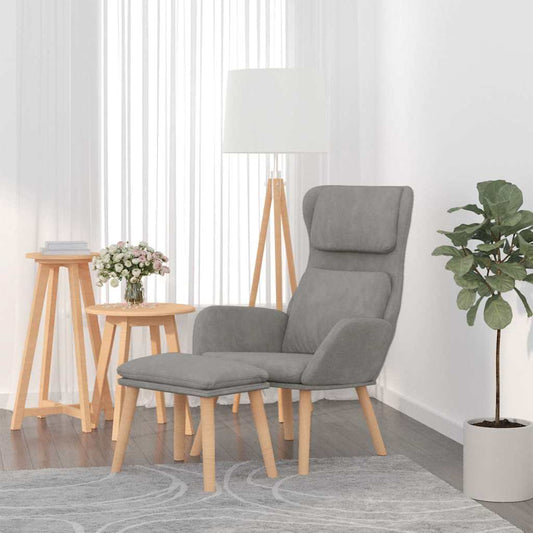 vidaXL Πολυθρόνα Relax Ανοιχτό Γκρι Βελούδινη με Σκαμπό