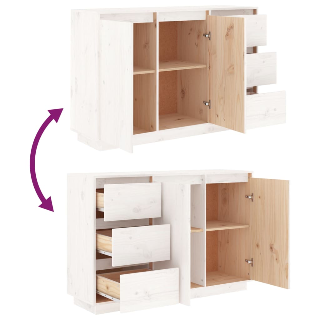 vidaXL Μπουφές με Συρτάρια Λευκός 111x34x75 εκ. από Μασίφ Ξύλο Πεύκου