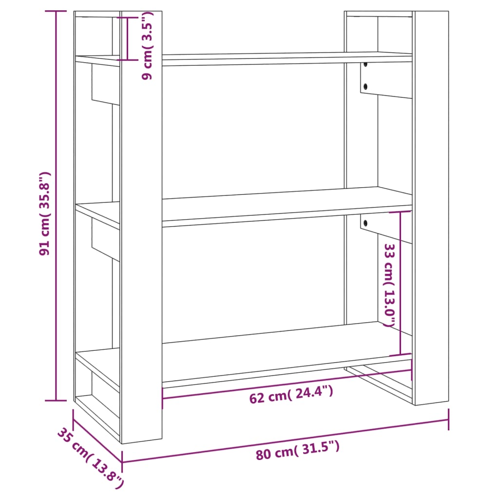 vidaXL Βιβλιοθήκη/Διαχωριστικό Χώρου Λευκό 80x35x91 εκ. Μασίφ Πεύκο