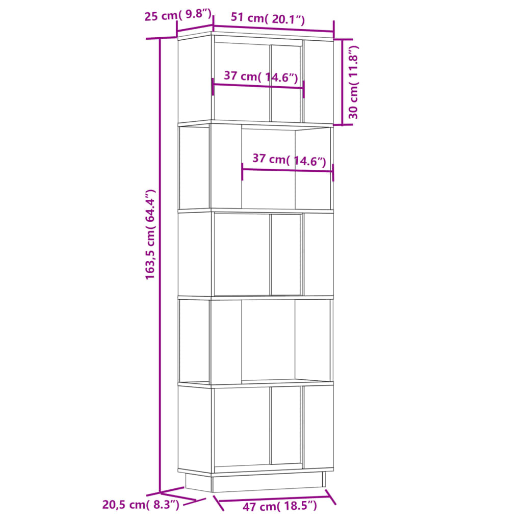 vidaXL Βιβλιοθήκη/Διαχωριστικό Χώρου 51x25x163,5 εκ. Μασίφ Ξύλο Πεύκου