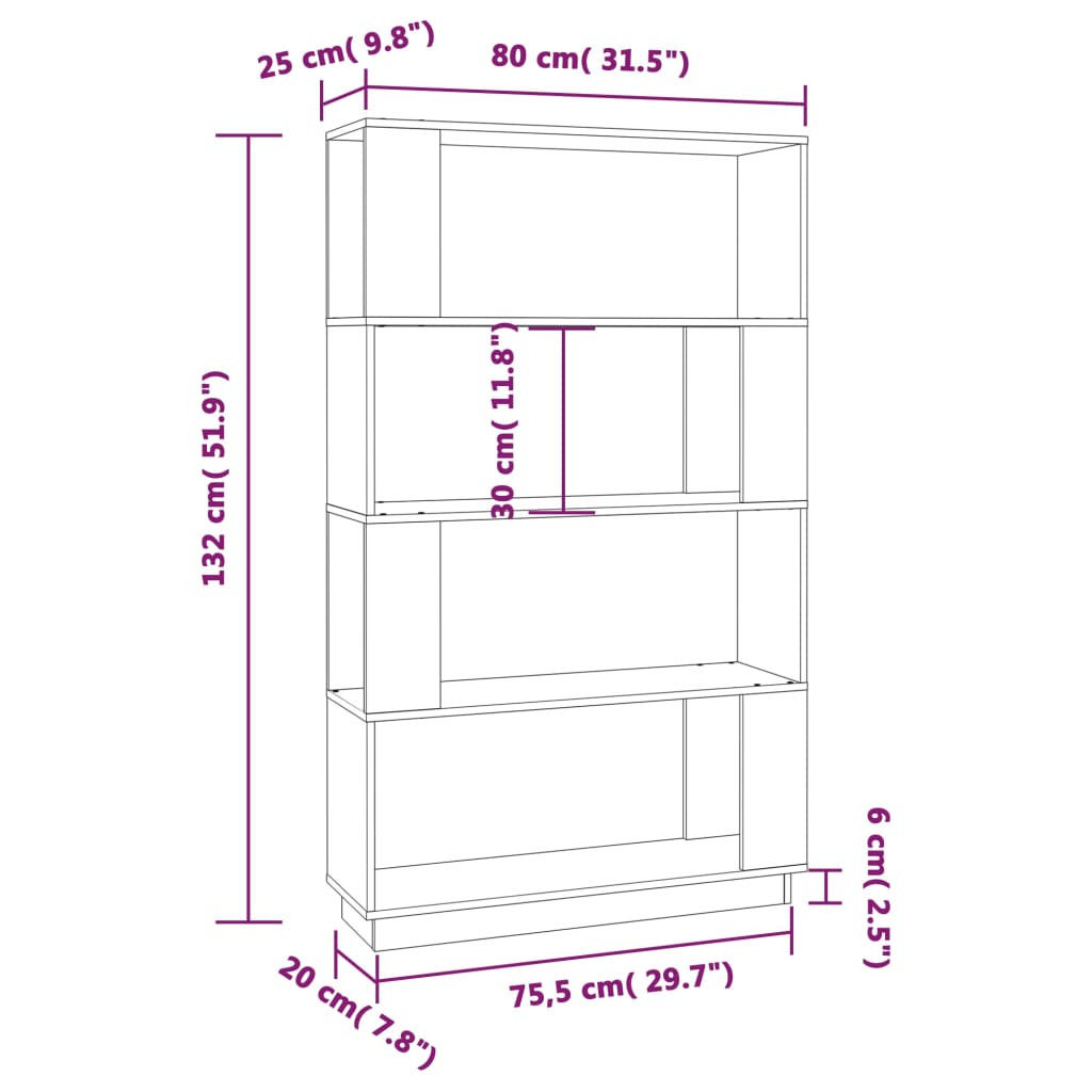 vidaXL Βιβλιοθήκη/Διαχωριστικό Χώρου Λευκό 80x25x132 εκ. Μασίφ Πεύκο
