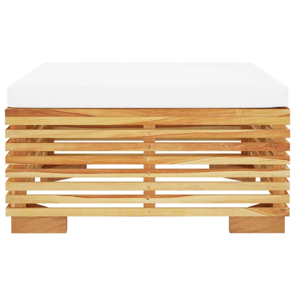 vidaXL Υποπόδιο Κήπου από Μασίφ Ξύλο Teak με Κρεμ Μαξιλάρι