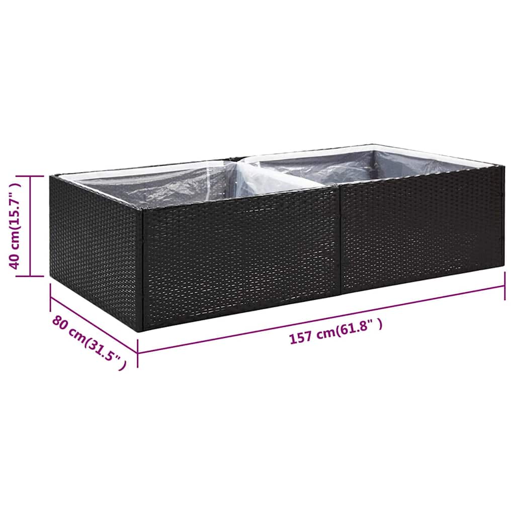 vidaXL Ζαρντινιέρα Κήπου Μαύρη 157 x 80 x 40 εκ. από Συνθετικό Ρατάν