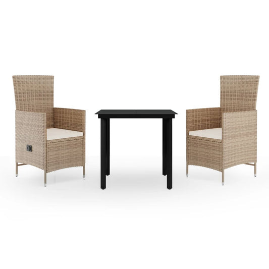 vidaXL Σετ Τραπεζαρίας Κήπου 3 Τεμαχίων Μπεζ με Μαξιλάρια