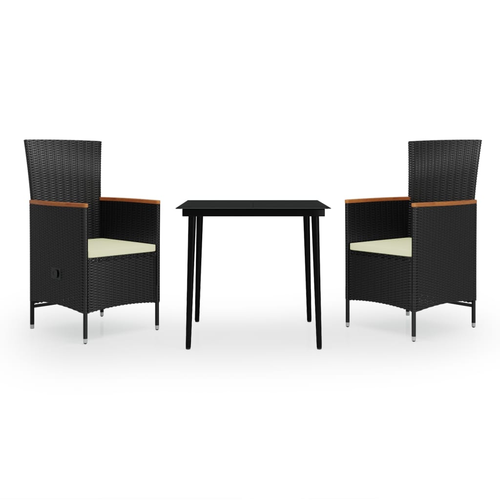 vidaXL Σετ Τραπεζαρίας Κήπου 3 Τεμαχίων Μαύρο με Μαξιλάρια