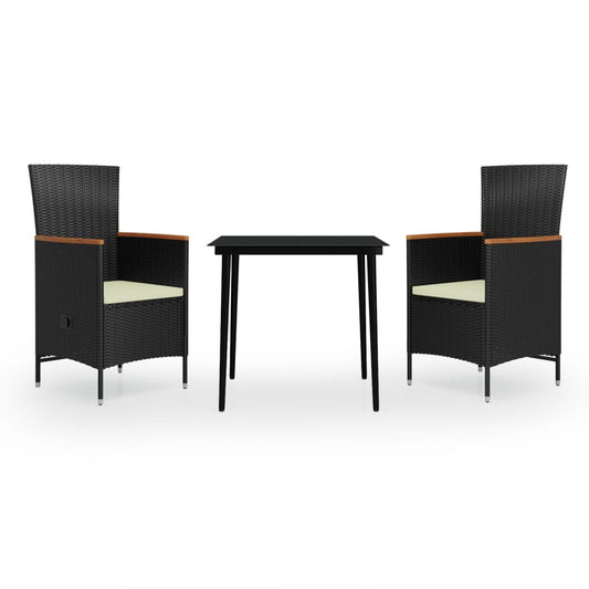 vidaXL Σετ Τραπεζαρίας Κήπου 3 Τεμαχίων Μαύρο με Μαξιλάρια