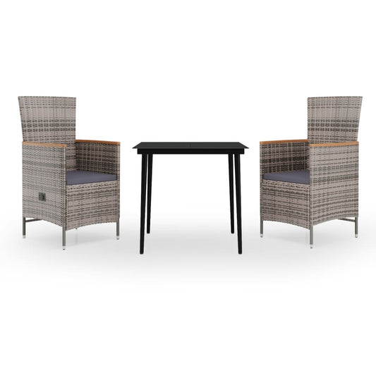 vidaXL Σετ Τραπεζαρίας Κήπου 3 Τεμαχίων Γκρι με Μαξιλάρια