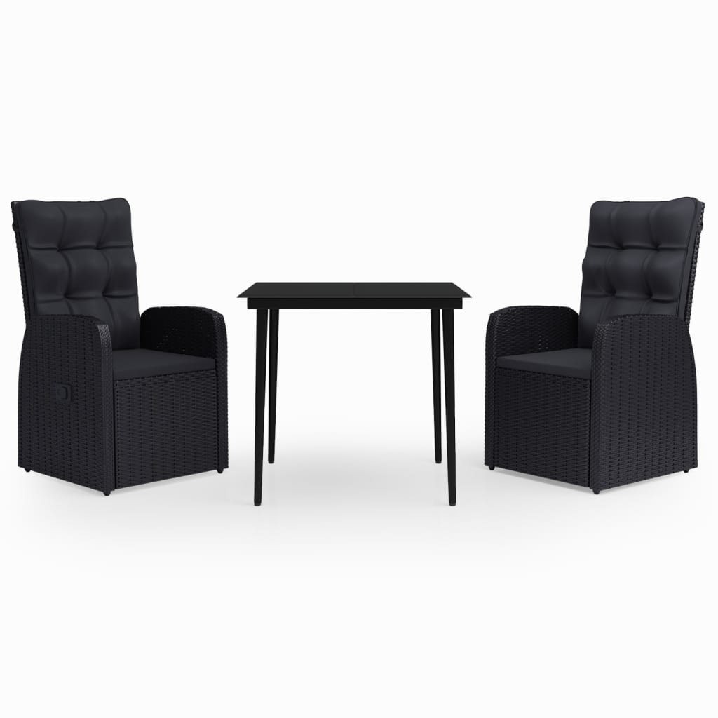 vidaXL Σετ Τραπεζαρίας Κήπου 3 Τεμαχίων Μαύρο με Μαξιλάρια