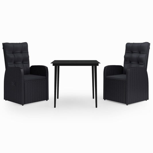 vidaXL Σετ Τραπεζαρίας Κήπου 3 Τεμαχίων Μαύρο με Μαξιλάρια