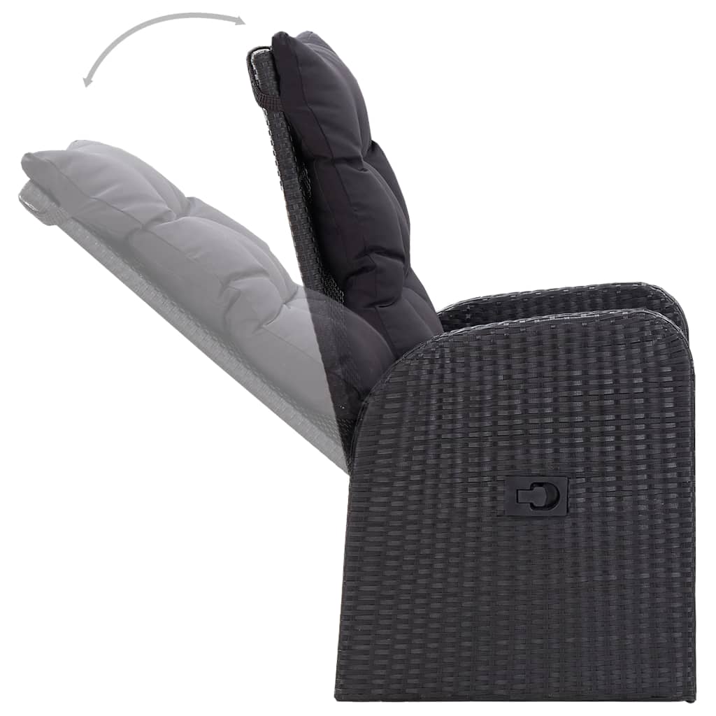 vidaXL Σετ Τραπεζαρίας Κήπου 3 Τεμαχίων Μαύρο με Μαξιλάρια