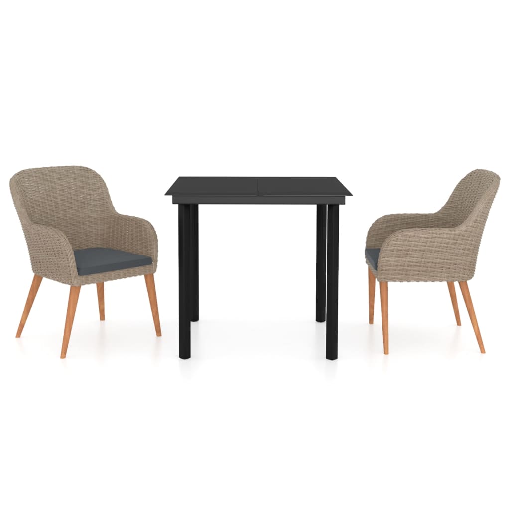 vidaXL Σετ Τραπεζαρίας Κήπου 3 Τεμαχίων Καφέ με Μαξιλάρια