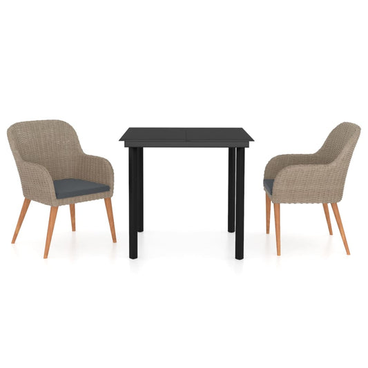 vidaXL Σετ Τραπεζαρίας Κήπου 3 Τεμαχίων Καφέ με Μαξιλάρια