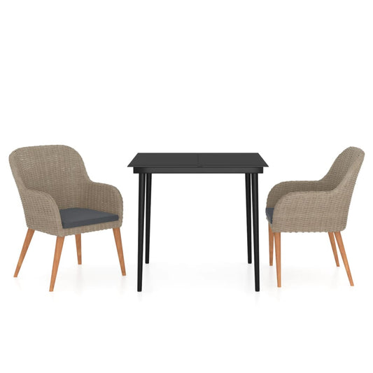 vidaXL Σετ Τραπεζαρίας Κήπου 3 Τεμαχίων Καφέ με Μαξιλάρια