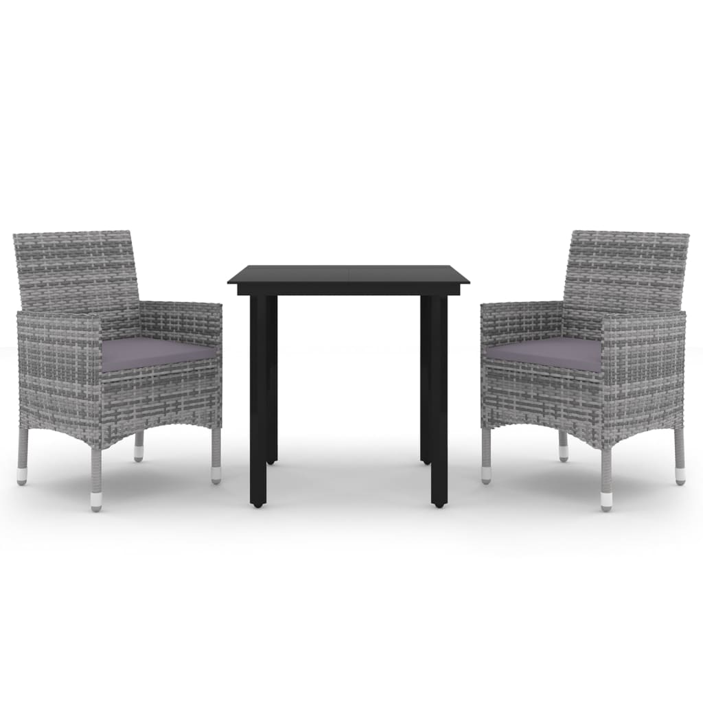 vidaXL Σετ Τραπεζαρίας Κήπου 3 τεμ. Συνθ. Ρατάν & Γυαλί με Μαξιλάρια