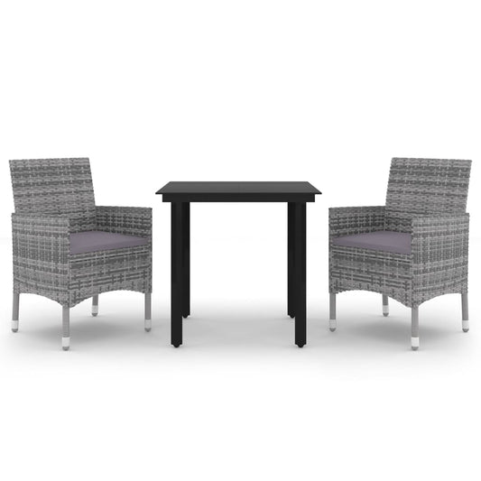 vidaXL Σετ Τραπεζαρίας Κήπου 3 τεμ. Συνθ. Ρατάν & Γυαλί με Μαξιλάρια