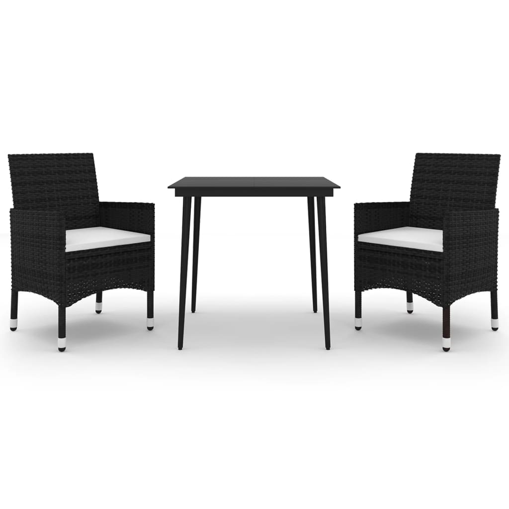 vidaXL Σετ Τραπεζαρίας Κήπου 3 τεμ. Συνθ. Ρατάν & Γυαλί με Μαξιλάρια