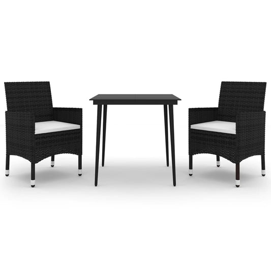 vidaXL Σετ Τραπεζαρίας Κήπου 3 τεμ. Συνθ. Ρατάν & Γυαλί με Μαξιλάρια