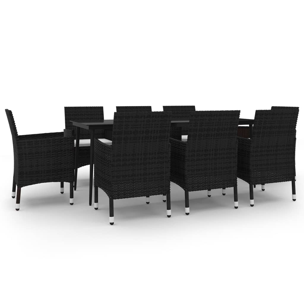 vvidaXL Σετ Τραπεζαρίας Κήπου 9 τεμ. Συνθ. Ρατάν/Γυαλί με Μαξιλάρια