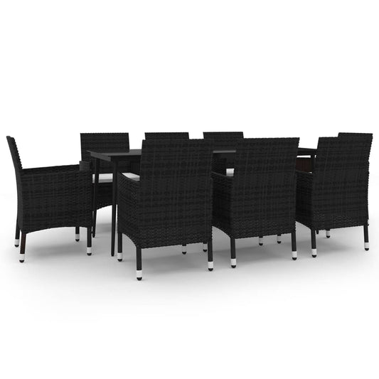 vvidaXL Σετ Τραπεζαρίας Κήπου 9 τεμ. Συνθ. Ρατάν/Γυαλί με Μαξιλάρια