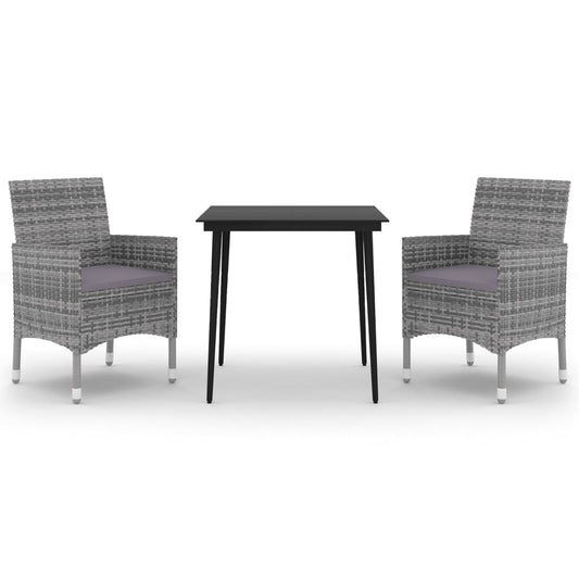 vidaXL Σετ Τραπεζαρίας Κήπου 3 τεμ. Συνθ. Ρατάν & Γυαλί με Μαξιλάρια