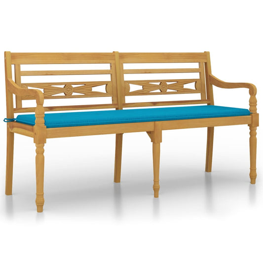 vidaXL Παγκάκι Batavia 150 εκ. από Μασίφ Ξύλο Teak με Μπλε Μαξιλάρι