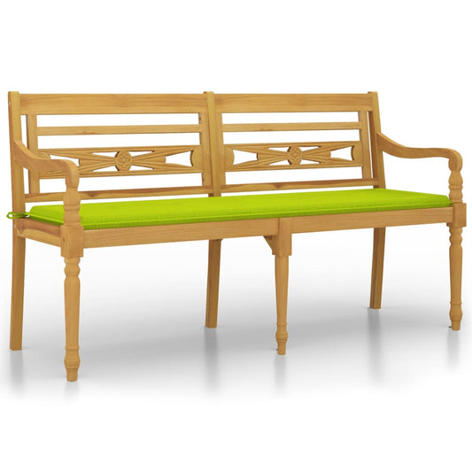 vidaXL Παγκάκι Batavia 150 εκ. Μασίφ Ξύλο Teak με Αν. Πράσινο Μαξιλάρι