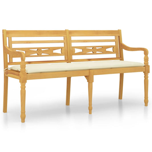 vidaXL Παγκάκι Batavia 150 εκ. από Μασίφ Ξύλο Teak με Κρεμ Μαξιλάρι