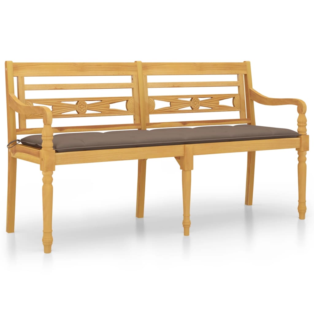 vidaXL Παγκάκι Batavia 150 εκ. από Μασίφ Ξύλο Teak με Taupe Μαξιλάρι