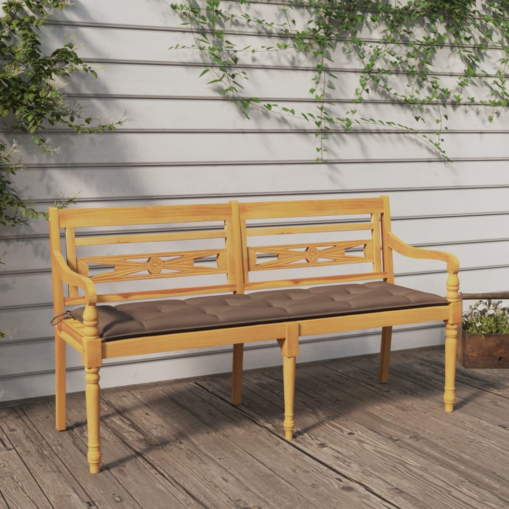 vidaXL Παγκάκι Batavia 150 εκ. από Μασίφ Ξύλο Teak με Taupe Μαξιλάρι