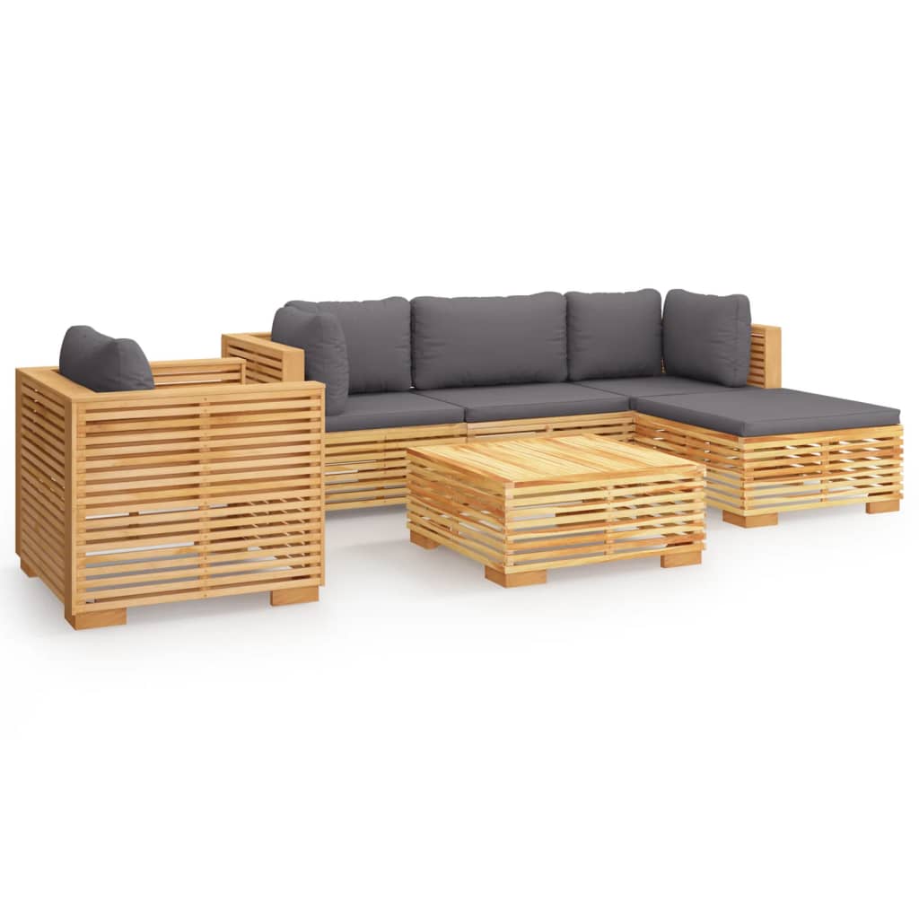 vidaXL Σαλόνι Κήπου Σετ 6 Τεμαχίων από Μασίφ Ξύλο Teak με Μαξιλάρια